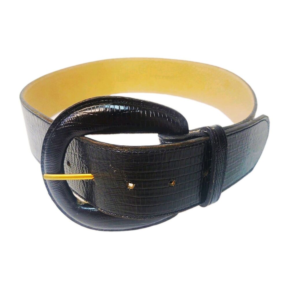 Harken LTD Black Glossy Genuine Leather Reptile Embossed Belt Made in USA